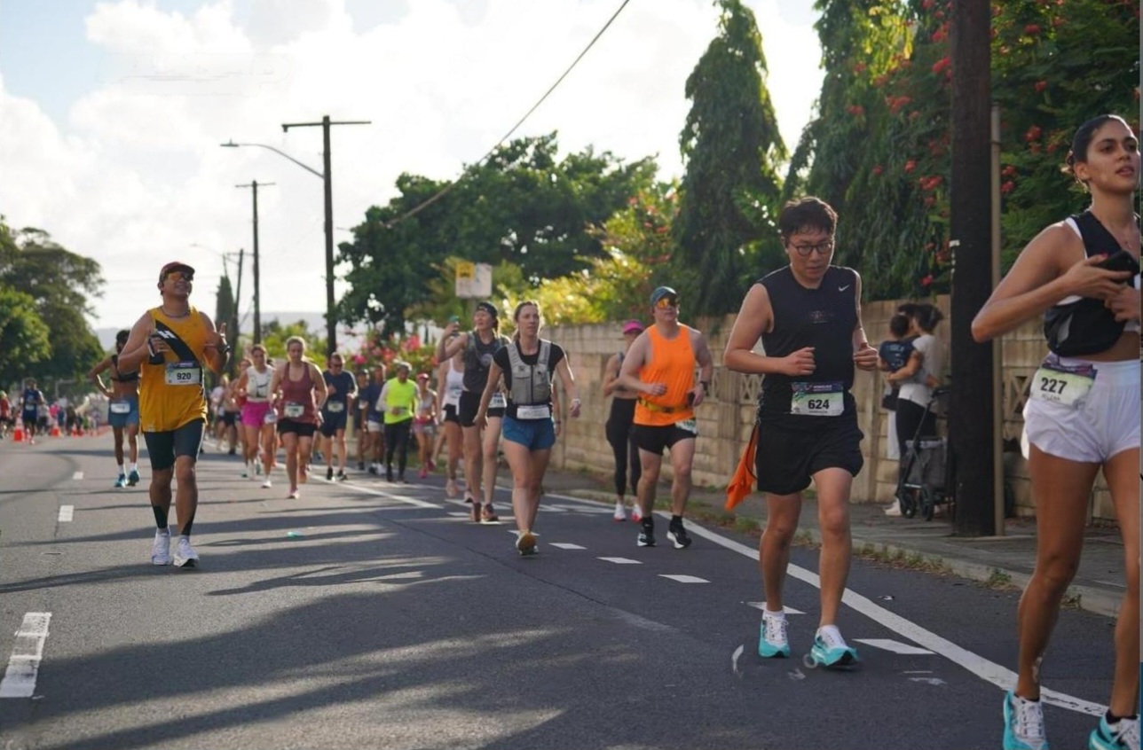 Professor Cho running during a marathon